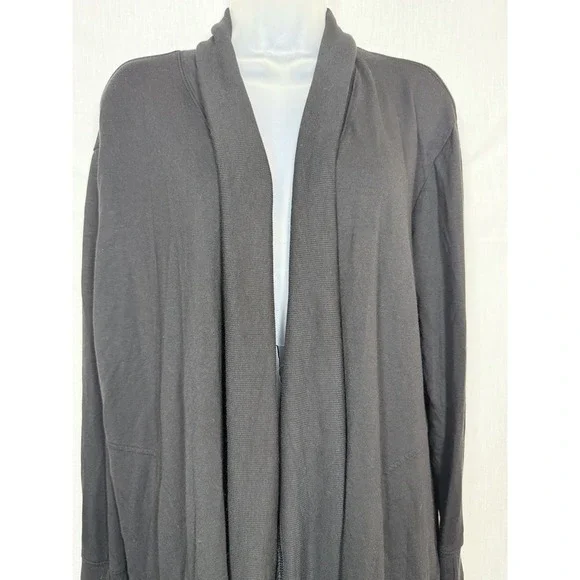 ATHLETA Size L Black Women Pranayama Wrap Open Front Stretch Soft Knit Cardigan - Picture 2 of 15